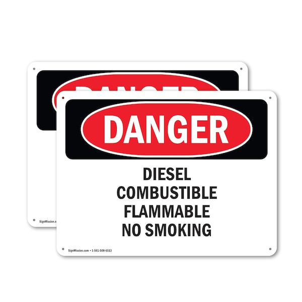 Signmission Diesel Combustible Flammable No Smoking Danger Sign, Plastic, 10in W x 7in L, 2PK OS-2PACK-DS-P-710-L-2529 - main